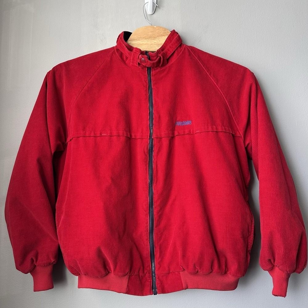 Vintage‎ 90s Allstate Jacket Men XL Red Corduroy Bomber Made USA Workwear